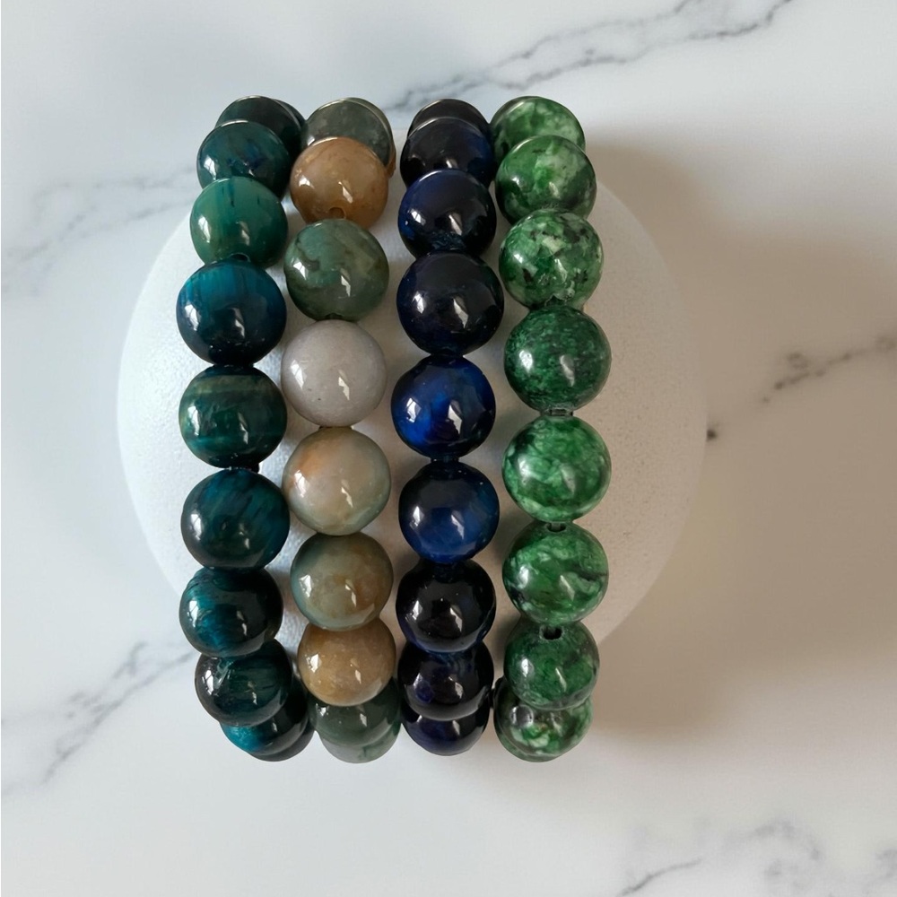 Set 4 Beaded Bracelets Stackable Stretch Earth To… - image 3